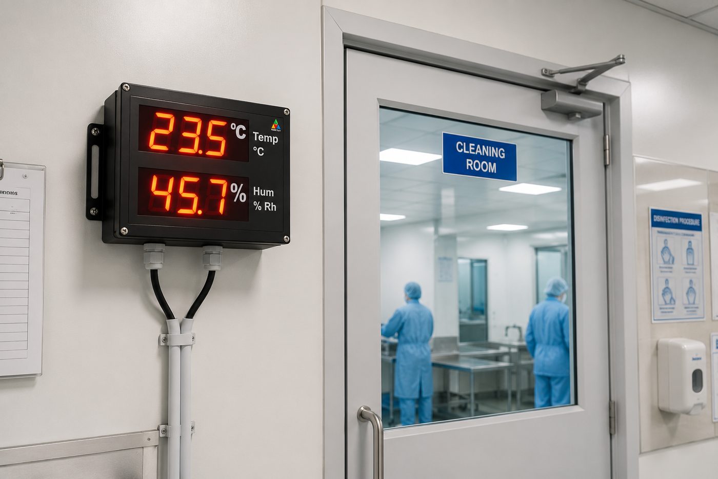 Temperature and humidity display, clean room